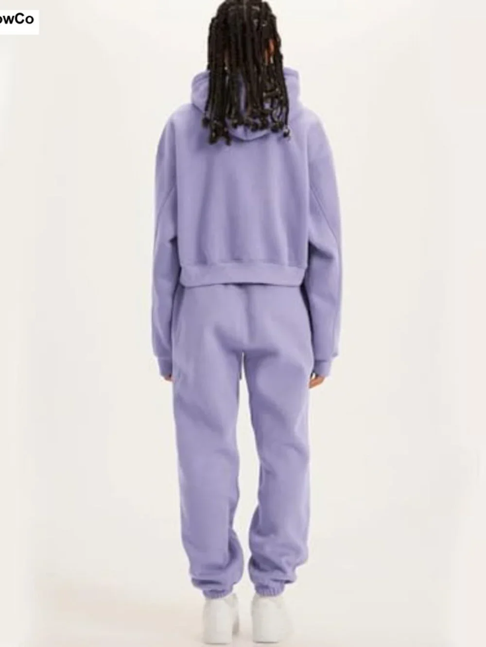 Womens Fleece 2 Piece Sweatsuit Hoodie Crop Top Jogger Pants Set